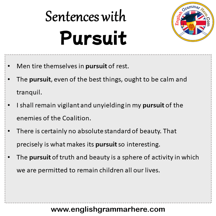 Sentences with Pursuit, Pursuit in a Sentence in English, Sentences For Pursuit