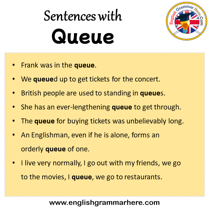 Sentences with Queue, Queue in a Sentence in English, Sentences For Queue