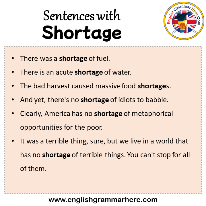 Sentences with Shortage, Shortage in a Sentence in English, Sentences For Shortage