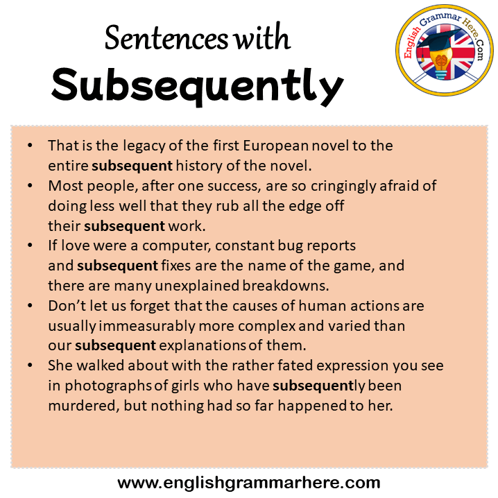 Sentences with Subsequently, Subsequently in a Sentence in English, Sentences For Subsequently