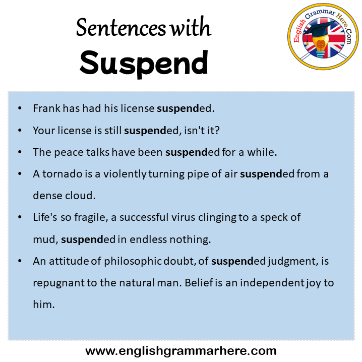 Sentences with Suspend, Suspend in a Sentence in English, Sentences For Suspend