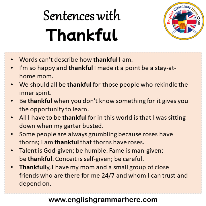 Sentences with Thankful, Thankful in a Sentence in English, Sentences For Thankful
