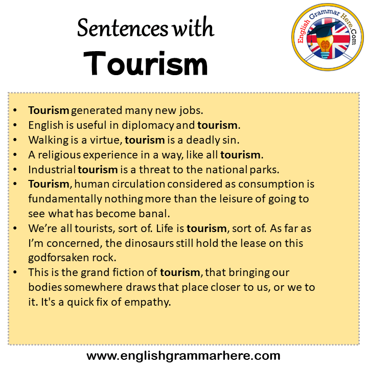 Sentences with Tourism, Tourism in a Sentence in English, Sentences For Tourism