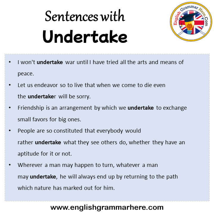Sentences with Undertake, Undertake in a Sentence in English, Sentences For Undertake