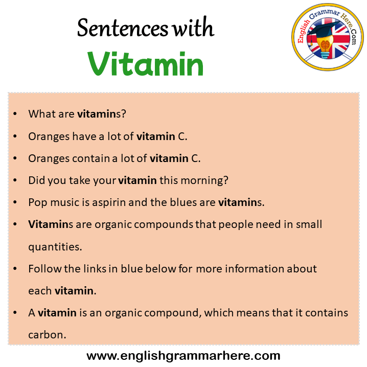 Sentences with Vitamin, Vitamin in a Sentence in English, Sentences For Vitamin