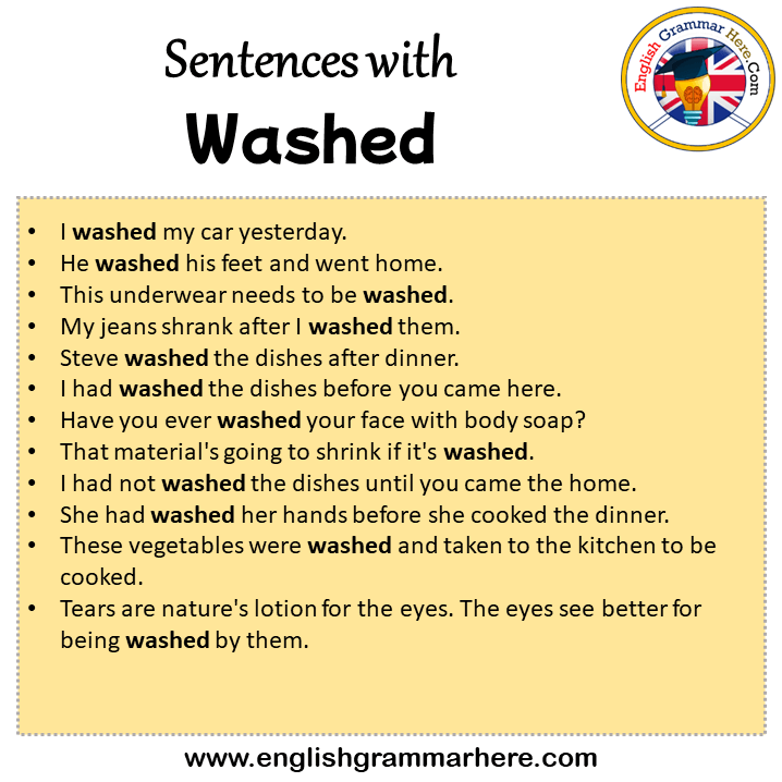 Sentences with Washed, Washed in a Sentence in English, Sentences For Washed