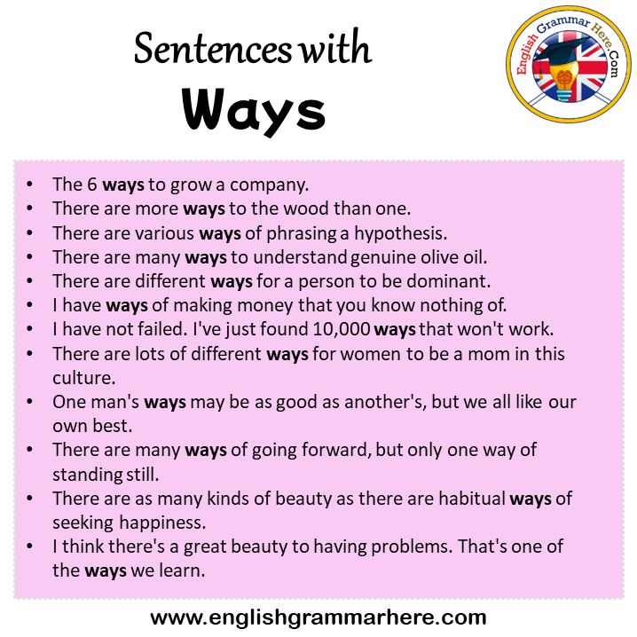 Sentences with Ways, Ways in a Sentence in English, Sentences For Ways