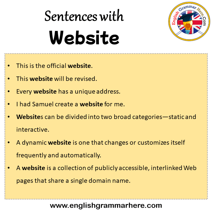Sentences with Website, Website in a Sentence in English, Sentences For Website