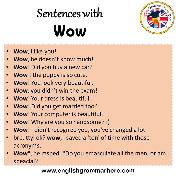 Sentences with Wow, Wow in a Sentence in English, Sentences For Wow