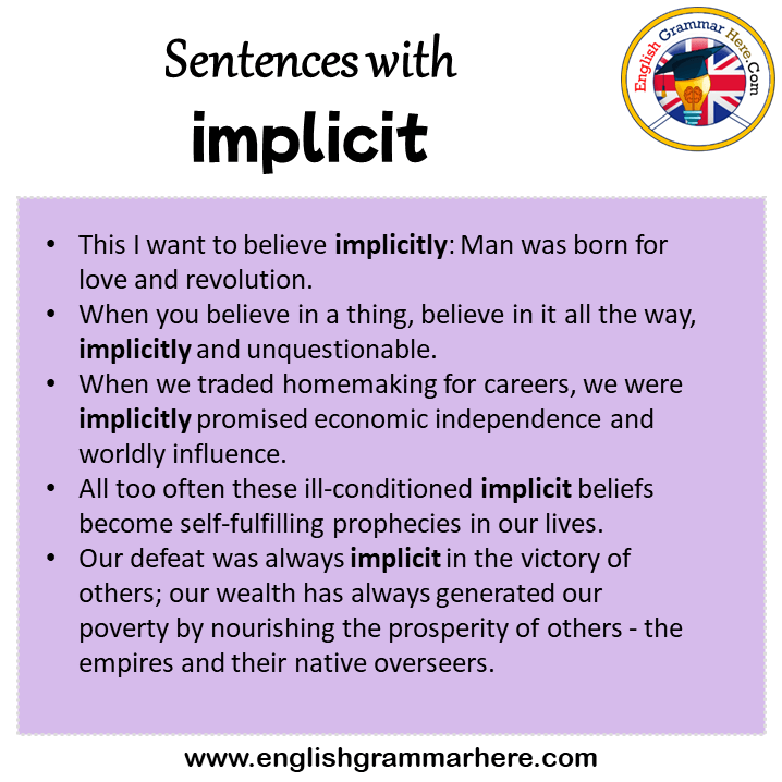 Sentences with implicit, implicit in a Sentence in English, Sentences For implicit