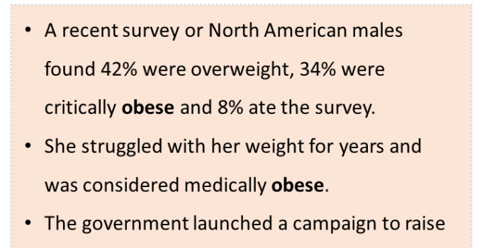 Sentences with Obese, Obese in a Sentence in English, Sentences For Obese