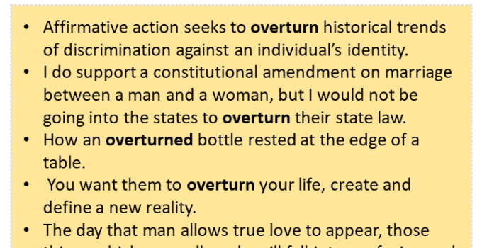 Sentences with Overturn, Overturn in a Sentence in English, Sentences For Overturn