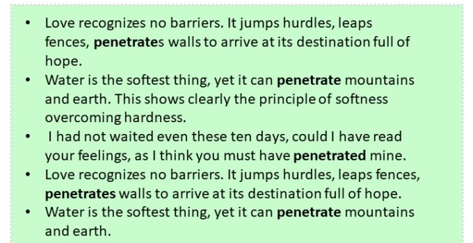 Sentences with Penetrate, Penetrate in a Sentence in English, Sentences For Penetrate