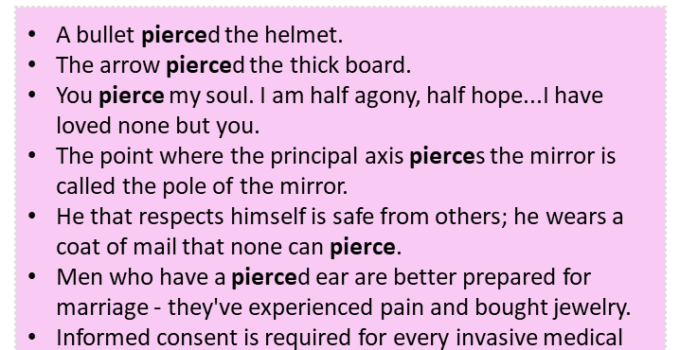 Sentences with Pierce, Pierce in a Sentence in English, Sentences For Pierce