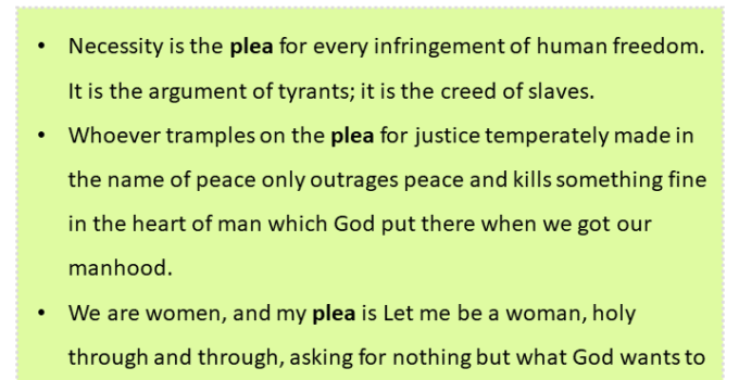 Sentences with Plea, Plea in a Sentence in English, Sentences For Plea