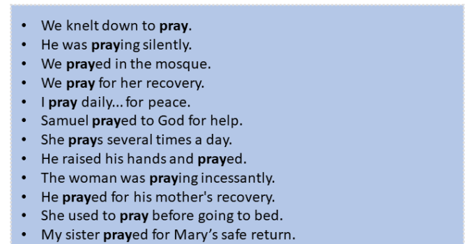 Sentences with Pray, Pray in a Sentence in English, Sentences For Pray