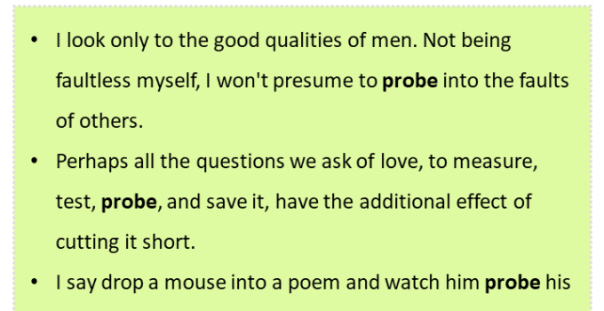 Sentences with Probe, Probe in a Sentence in English, Sentences For Probe