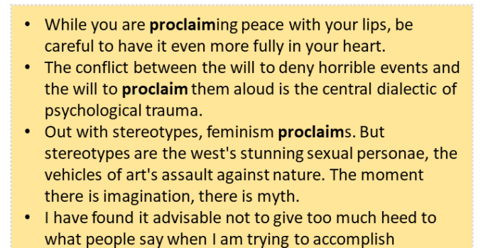 Sentences with Proclaim, Proclaim in a Sentence in English, Sentences For Proclaim