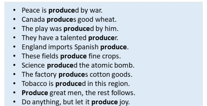 Sentences with Produce, Produce in a Sentence in English, Sentences For Produce