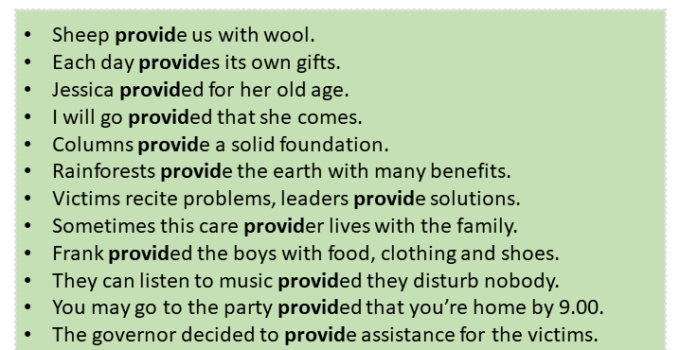 Sentences with Provide, Provide in a Sentence in English, Sentences For Provide