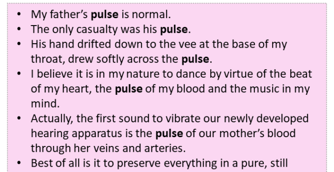 Sentences with Pulse, Pulse in a Sentence in English, Sentences For Pulse