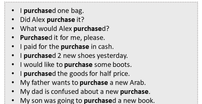 Sentences with Purchase, Purchase in a Sentence in English, Sentences For Purchase