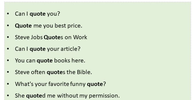 Sentences with Quote, Quote in a Sentence in English, Sentences For Quote