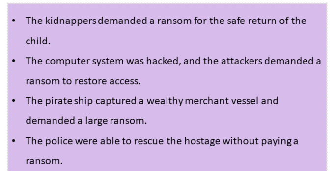 Sentences with Ransom, Ransom in a Sentence in English, Sentences For Ransom