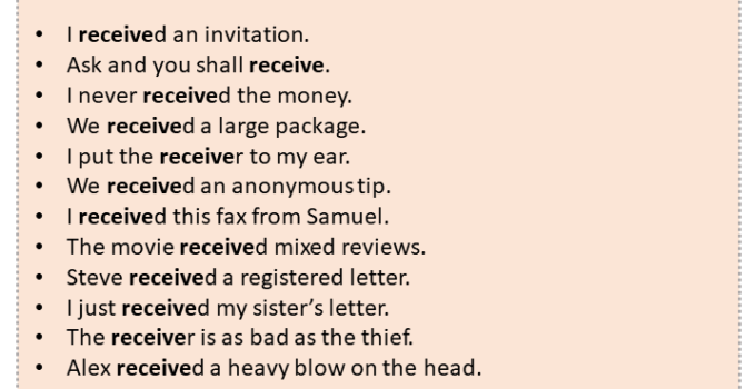 Sentences with Receive, Receive in a Sentence in English, Sentences For Receive
