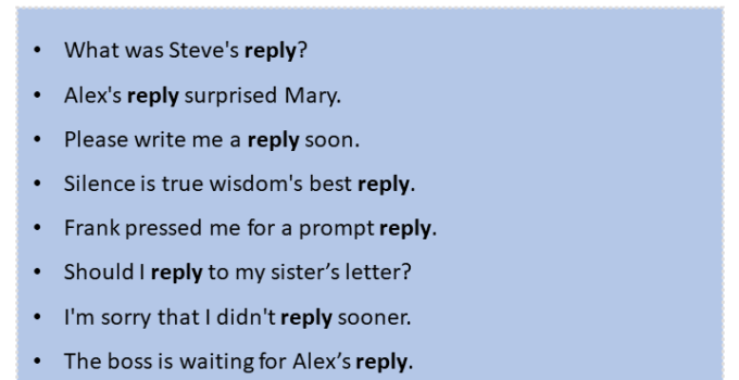 Sentences with Reply, Reply in a Sentence in English, Sentences For Reply