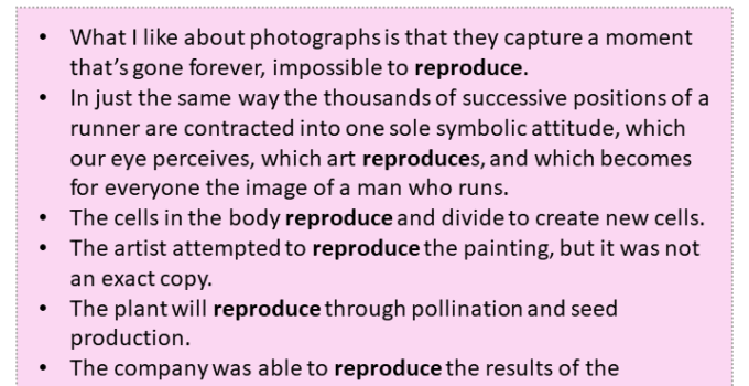 Sentences with Reproduce, Reproduce in a Sentence in English, Sentences For Reproduce