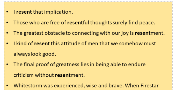 Sentences with Resent, Resent in a Sentence in English, Sentences For Resent