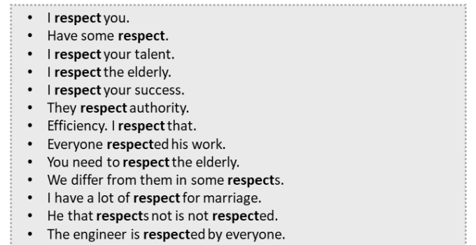 Sentences with Respect, Respect in a Sentence in English, Sentences For Respect