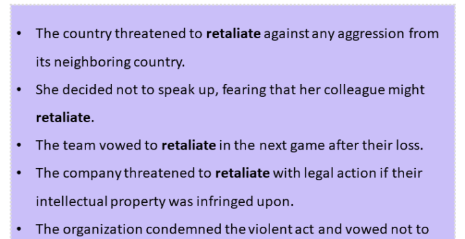 Sentences with Retaliate, Retaliate in a Sentence in English, Sentences For Retaliate