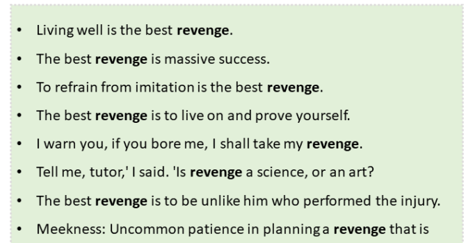 Sentences with Revenge, Revenge in a Sentence in English, Sentences For Revenge