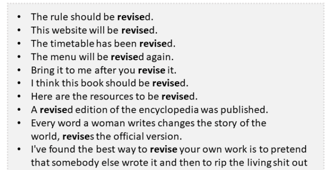 Sentences with Revise, Revise in a Sentence in English, Sentences For Revise