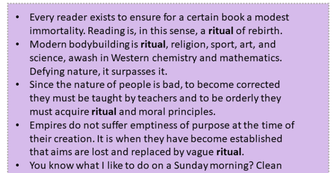Sentences with Ritual, Ritual in a Sentence in English, Sentences For Ritual