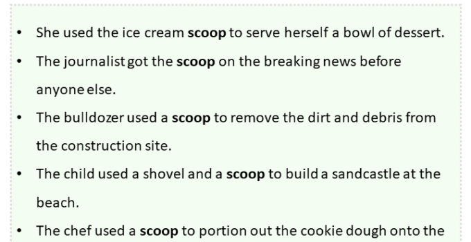 Sentences with Scoop, Scoop in a Sentence in English, Sentences For Scoop