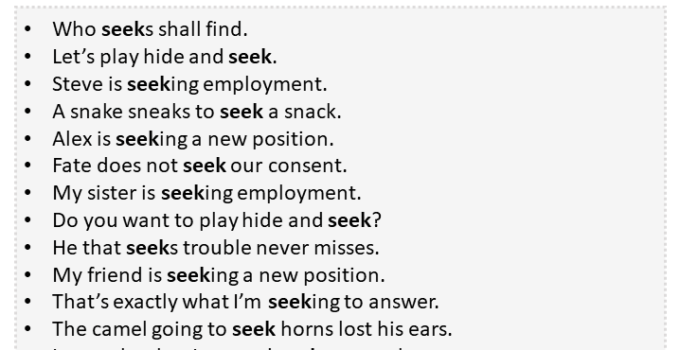 Sentences with Seek, Seek in a Sentence in English, Sentences For Seek