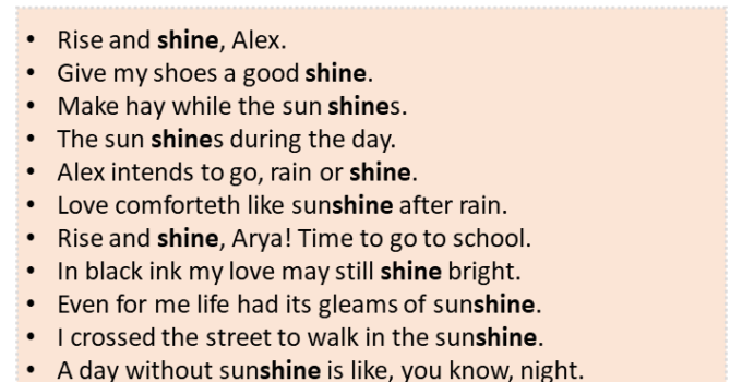 Sentences with Shine, Shine in a Sentence in English, Sentences For Shine
