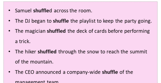 Sentences with Shuffle, Shuffle in a Sentence in English, Sentences For Shuffle