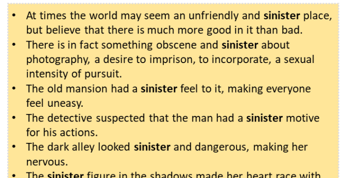Sentences with Sinister, Sinister in a Sentence in English, Sentences For Sinister