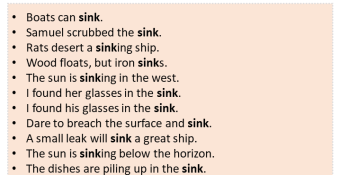 Sentences with Sink, Sink in a Sentence in English, Sentences For Sink
