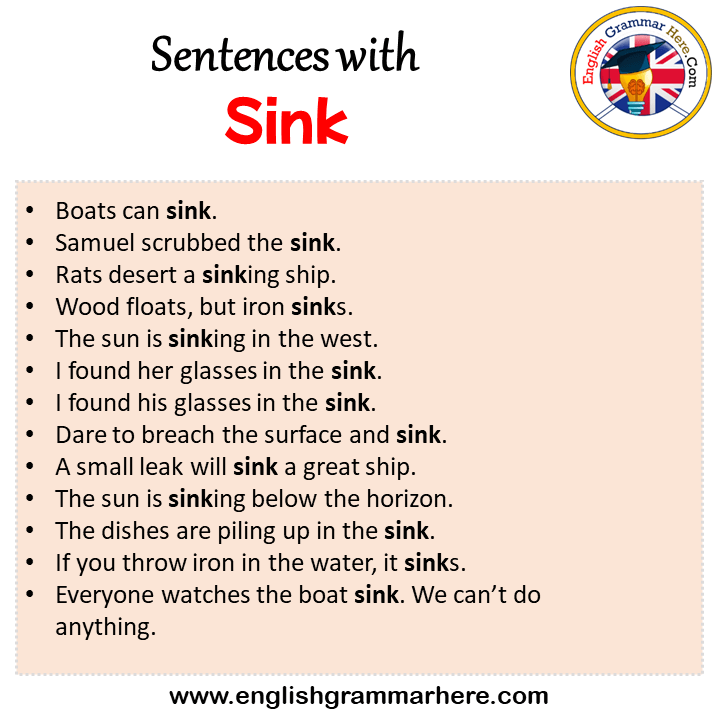 Sentences with Sink, Sink in a Sentence in English, Sentences For Sink