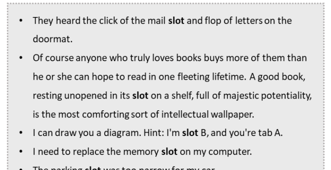 Sentences with Slot, Slot in a Sentence in English, Sentences For Slot